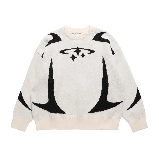 Nostalgic Star Pattern Sweater  
'Black & White'