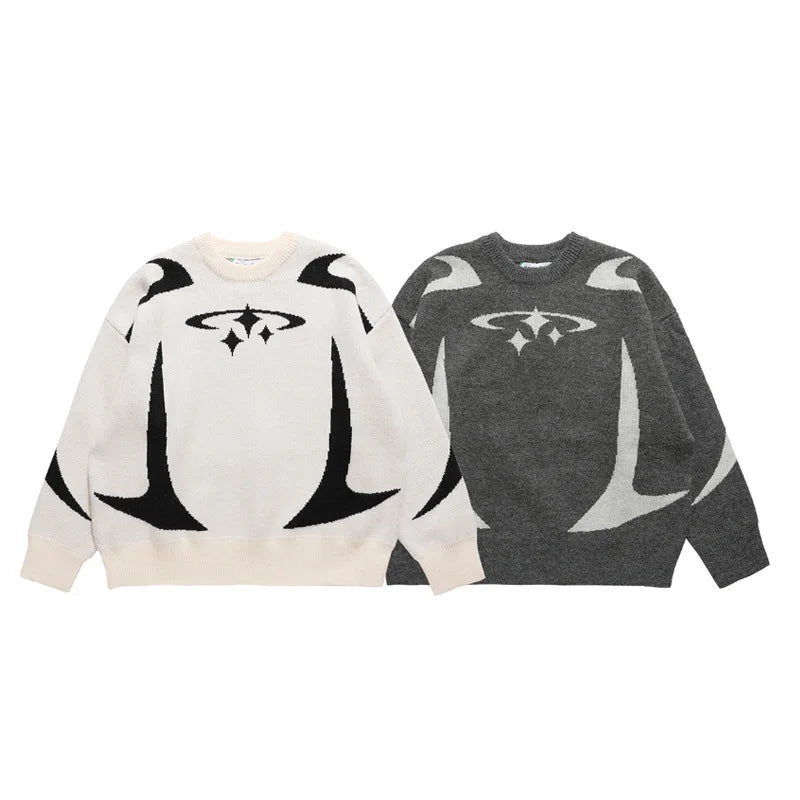 Nostalgic Star Pattern Sweater  
'Black & White'